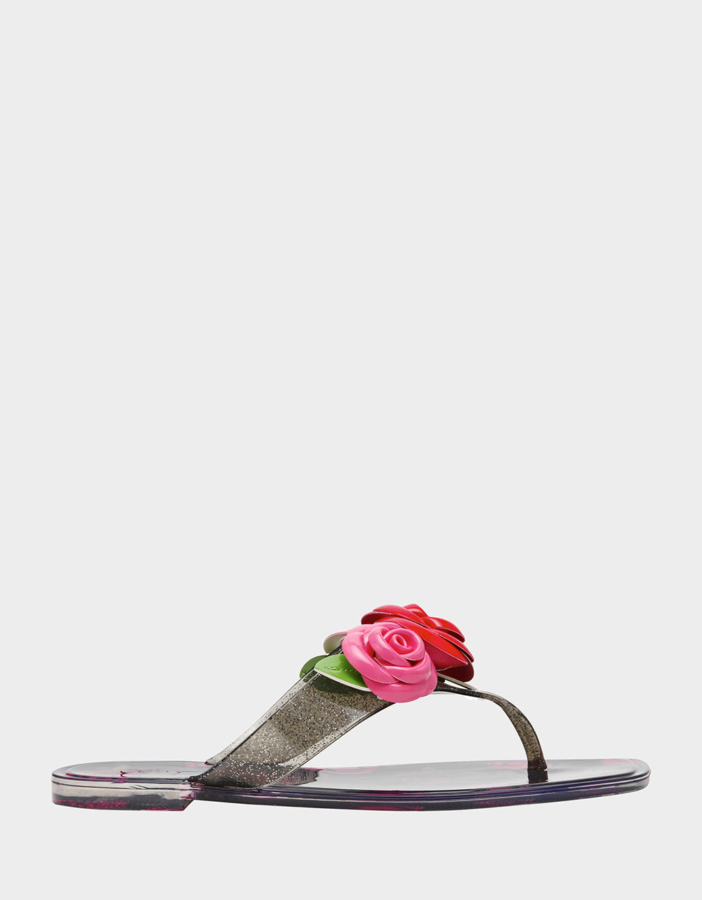 Betsey Johnson Value | TRENTEN Black Rose Jelly Thong Strappy Women's Sandal