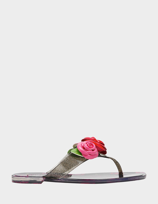 Betsey Johnson Value | TRENTEN Black Rose Jelly Thong Strappy Women's Sandal