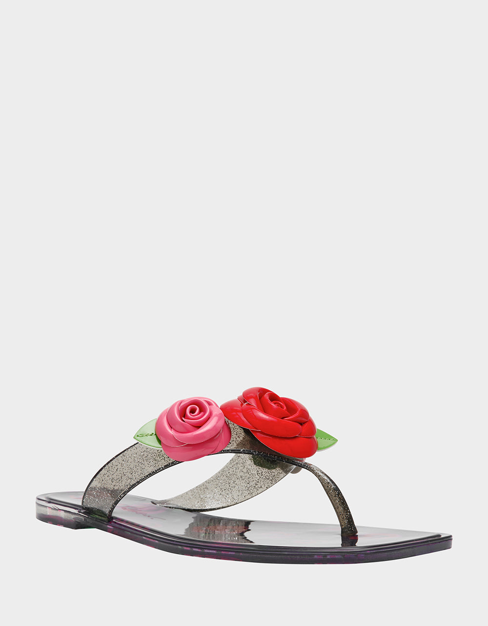 Betsey Johnson Value | TRENTEN Black Rose Jelly Thong Strappy Women's Sandal
