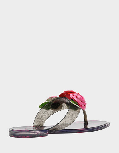 Betsey Johnson Value | TRENTEN Black Rose Jelly Thong Strappy Women's Sandal