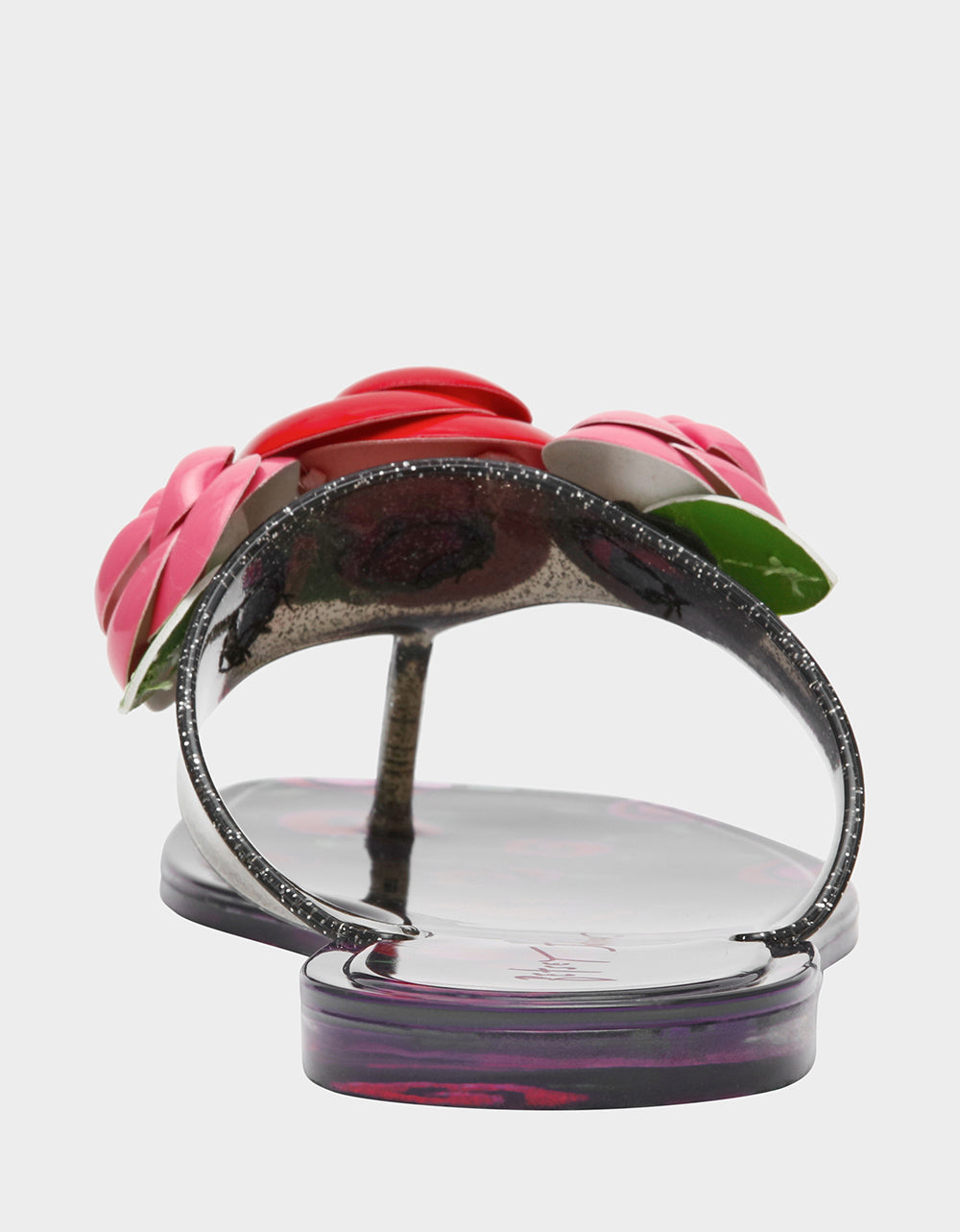 Betsey Johnson Value | TRENTEN Black Rose Jelly Thong Strappy Women's Sandal