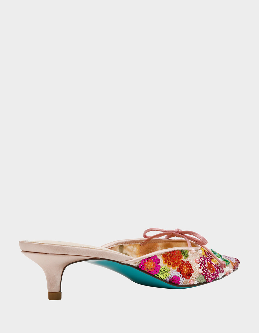 Betsey Johnson Signature | KEELY Nude Floral Pointed-Toe Mule Embellished Women's Kitten Heel