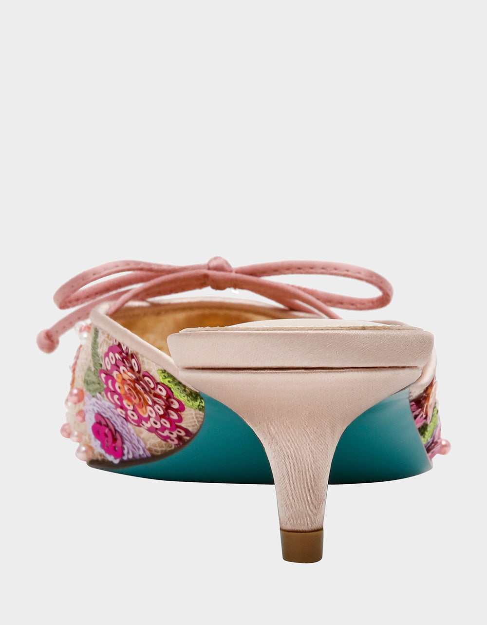 Betsey Johnson Signature | KEELY Nude Floral Pointed-Toe Mule Embellished Women's Kitten Heel