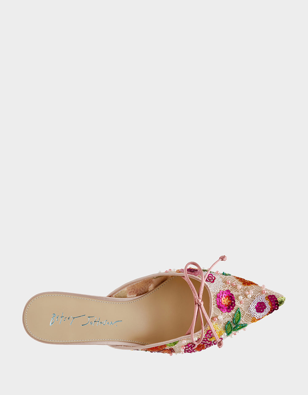 Betsey Johnson Signature | KEELY Nude Floral Pointed-Toe Mule Embellished Women's Kitten Heel