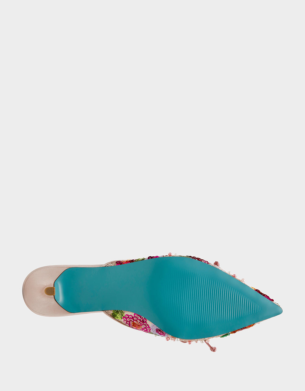 Betsey Johnson Signature | KEELY Nude Floral Pointed-Toe Mule Embellished Women's Kitten Heel