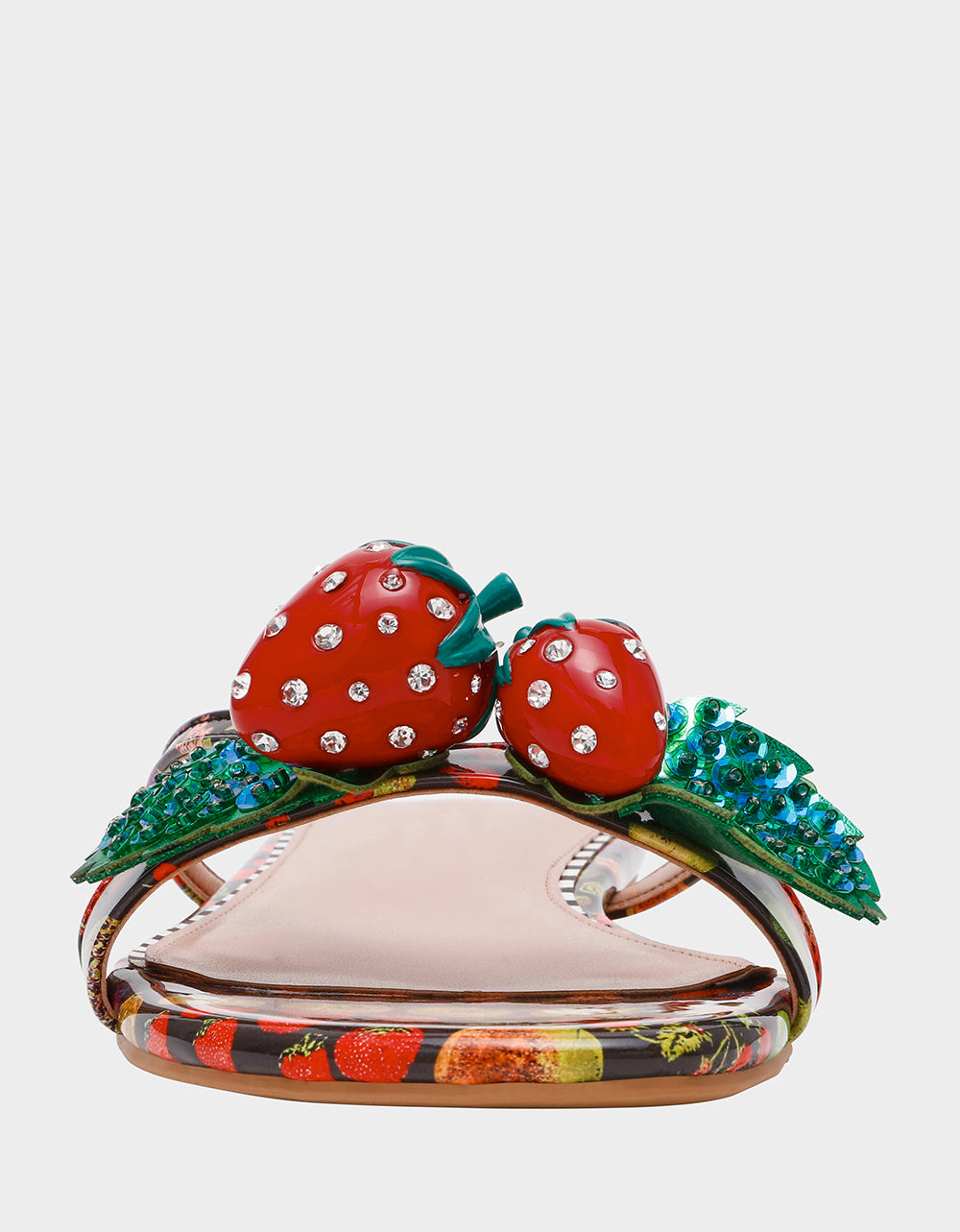 Betsey Johnson Recommended | GARRIK BLACK MULTI Women's Thong Strappy Fruit Printed Sandal