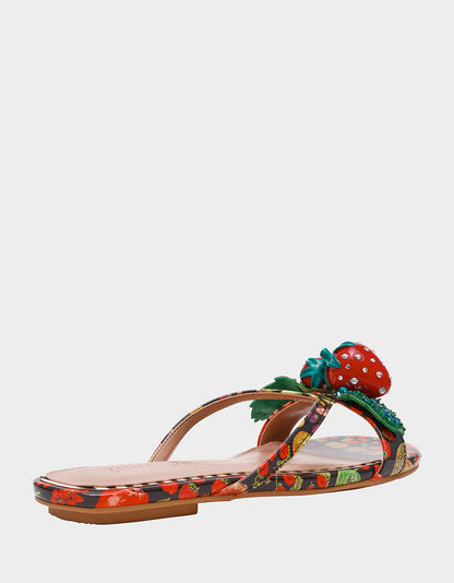 Betsey Johnson Recommended | GARRIK BLACK MULTI Women's Thong Strappy Fruit Printed Sandal
