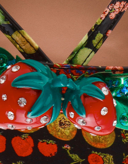 Betsey Johnson Recommended | GARRIK BLACK MULTI Women's Thong Strappy Fruit Printed Sandal