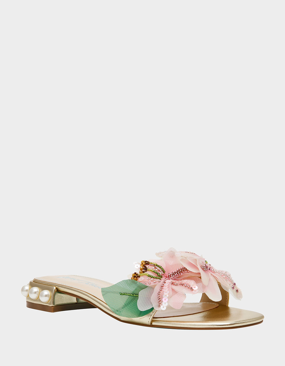 Betsey Johnson Deals | ROSIA Light Gold Flower Embellished Pearl Square-Toe Women's Block Heel