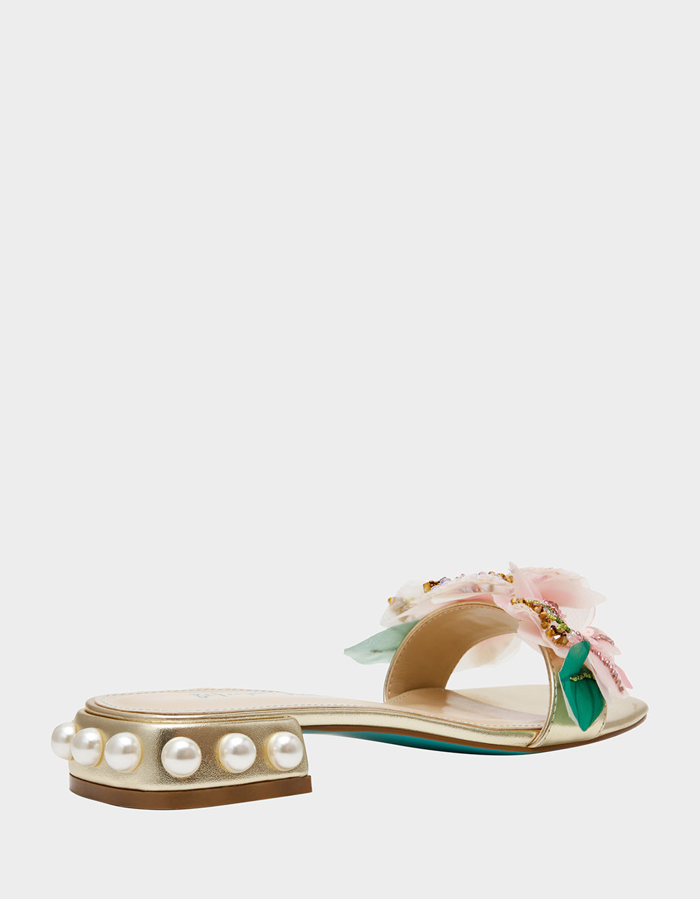 Betsey Johnson Deals | ROSIA Light Gold Flower Embellished Pearl Square-Toe Women's Block Heel