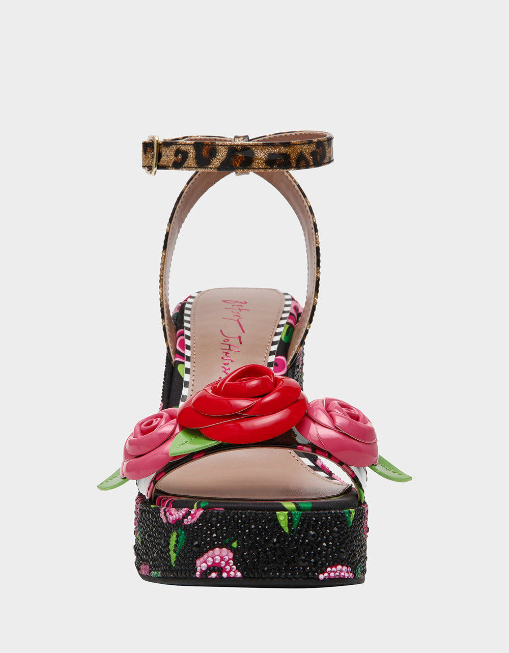 Betsey Johnson Special Offer | LIZZETE Black Rose Platform Flowers Embellished Women's Wedge Heel