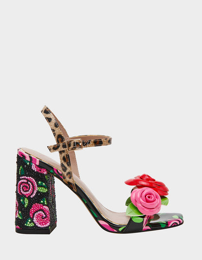 Betsey Johnson Featured | KRYSTLE Black Rose Flower Embellished Women's Block Heel
