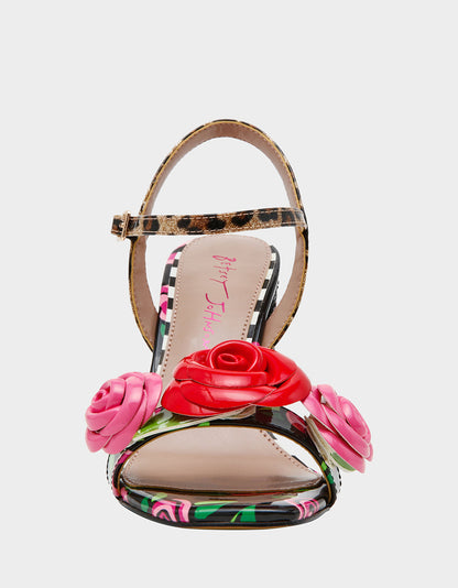 Betsey Johnson Featured | KRYSTLE Black Rose Flower Embellished Women's Block Heel