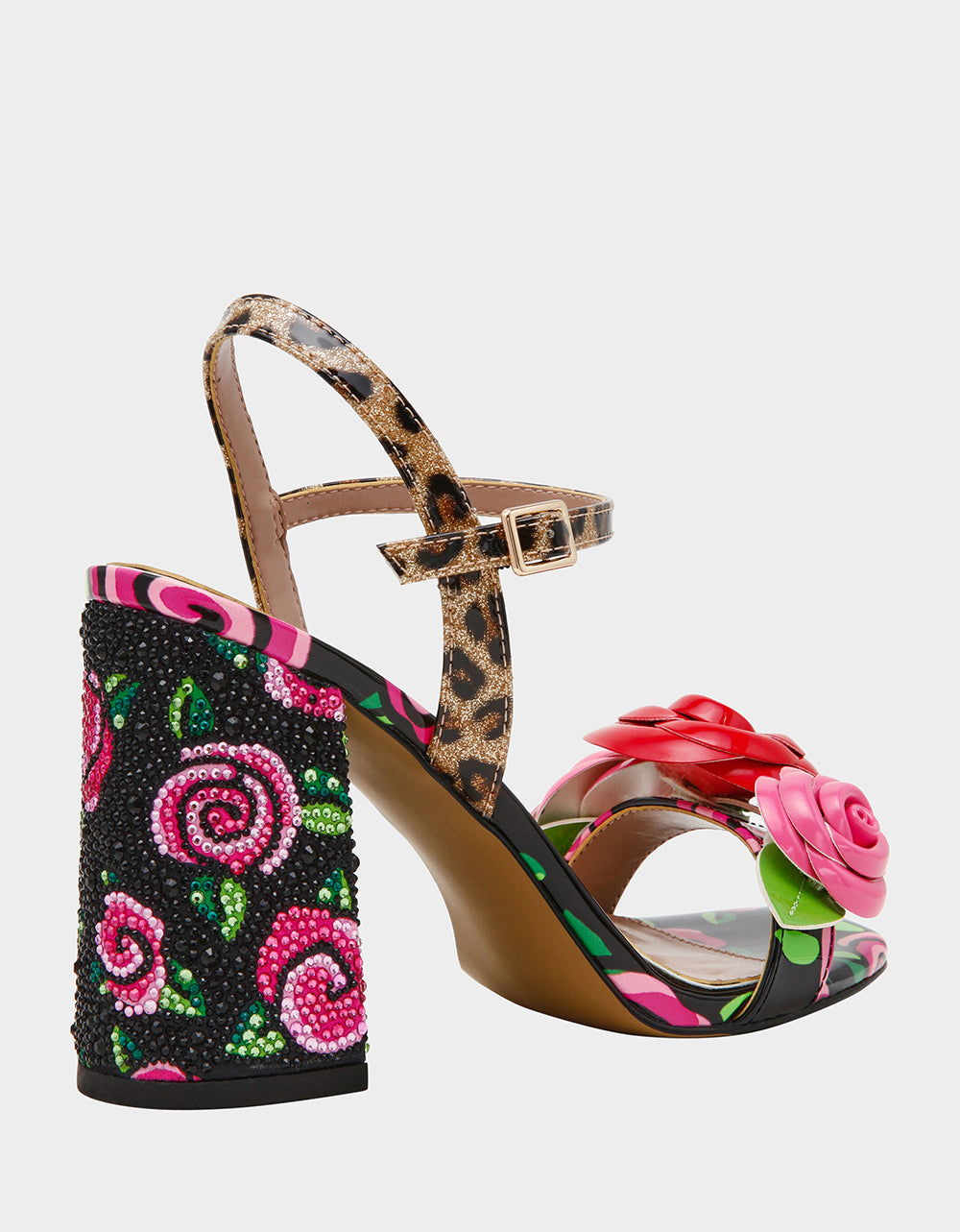 Betsey Johnson Featured | KRYSTLE Black Rose Flower Embellished Women's Block Heel