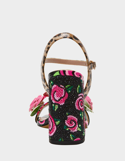 Betsey Johnson Featured | KRYSTLE Black Rose Flower Embellished Women's Block Heel