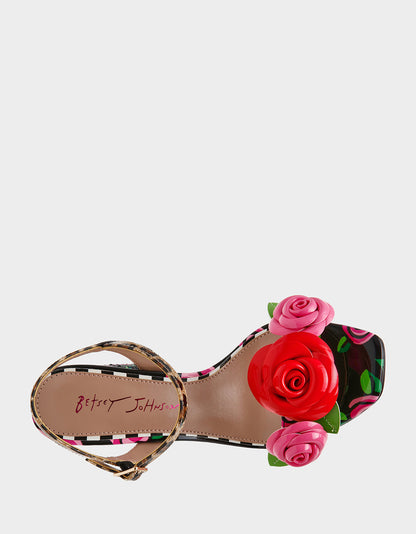 Betsey Johnson Featured | KRYSTLE Black Rose Flower Embellished Women's Block Heel
