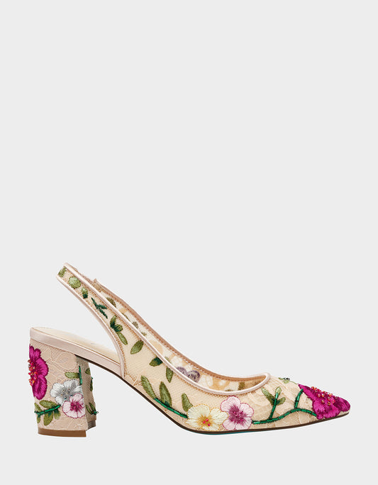 Betsey Johnson Essential | LIRA BLUSH MULTI FLORAL Pointed-Toe Slingback Mesh Women's Heel