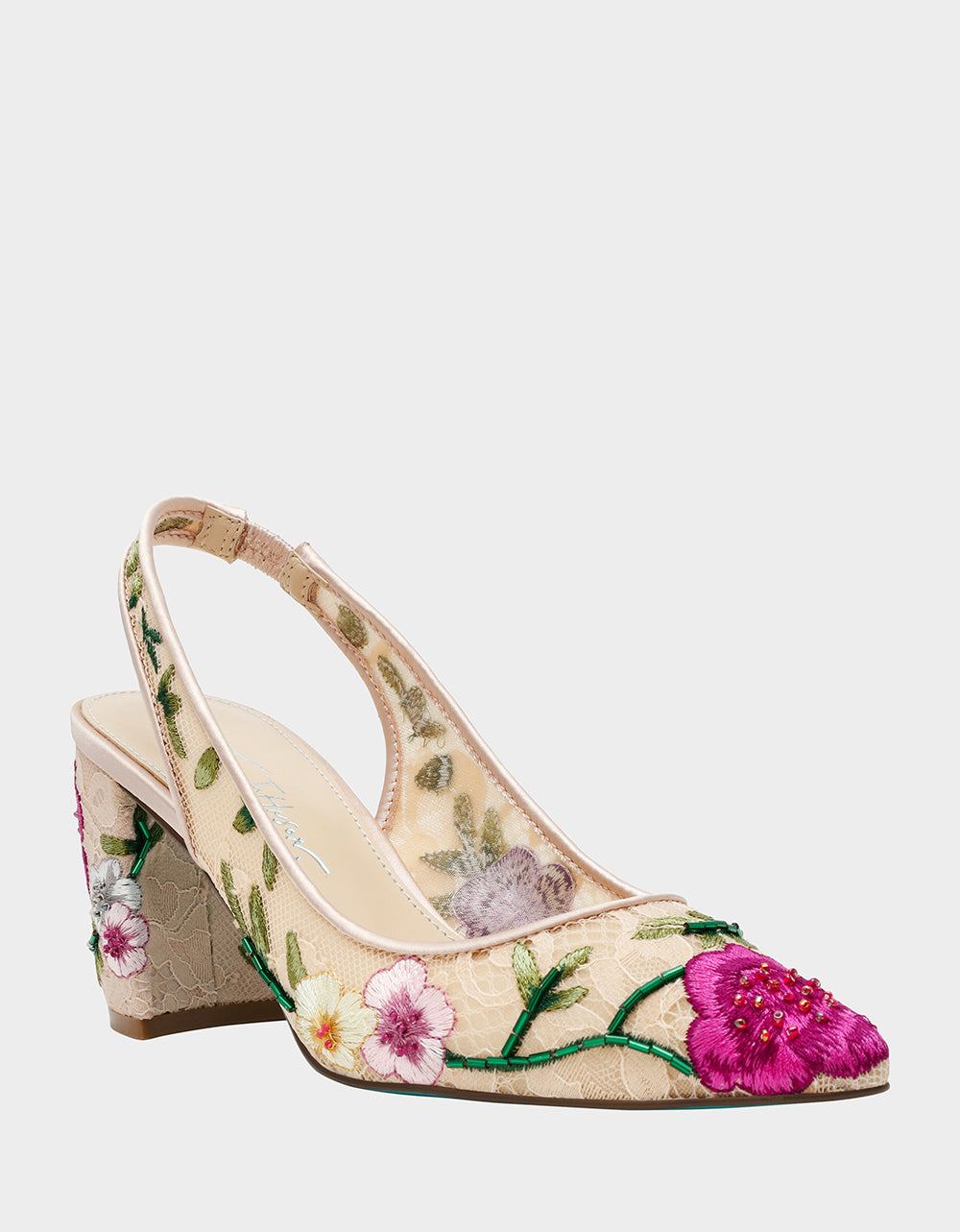 Betsey Johnson Essential | LIRA BLUSH MULTI FLORAL Pointed-Toe Slingback Mesh Women's Heel