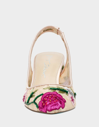 Betsey Johnson Essential | LIRA BLUSH MULTI FLORAL Pointed-Toe Slingback Mesh Women's Heel