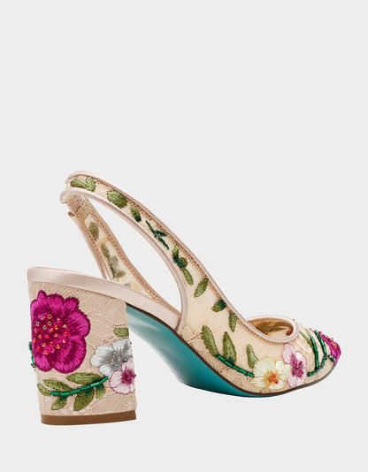 Betsey Johnson Essential | LIRA BLUSH MULTI FLORAL Pointed-Toe Slingback Mesh Women's Heel