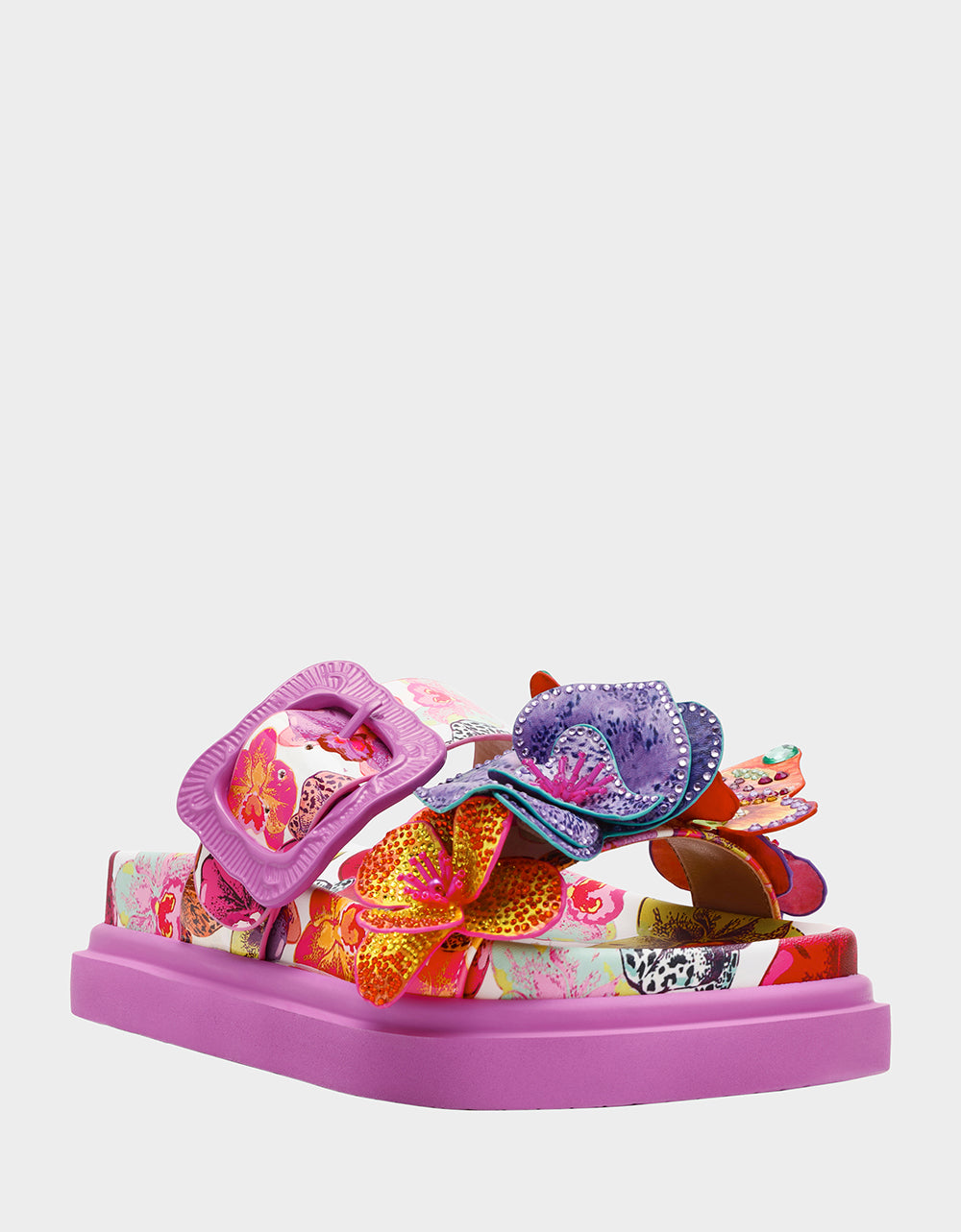 Betsey Johnson Signature | LORAYNE WHITE MULTI Women's Footbed Slip-On Sandal with Flower and Butterfly Details