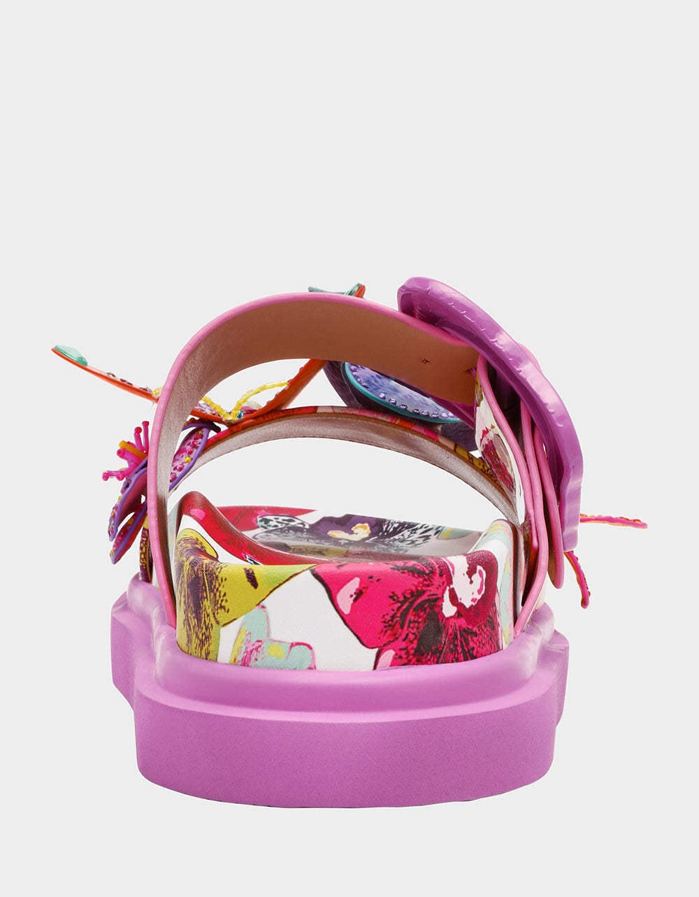 Betsey Johnson Signature | LORAYNE WHITE MULTI Women's Footbed Slip-On Sandal with Flower and Butterfly Details
