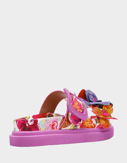 Betsey Johnson Signature | LORAYNE WHITE MULTI Women's Footbed Slip-On Sandal with Flower and Butterfly Details