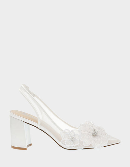 Betsey Johnson Top Pick | PETRA IVORY Slingback Floral Mesh Block Heel