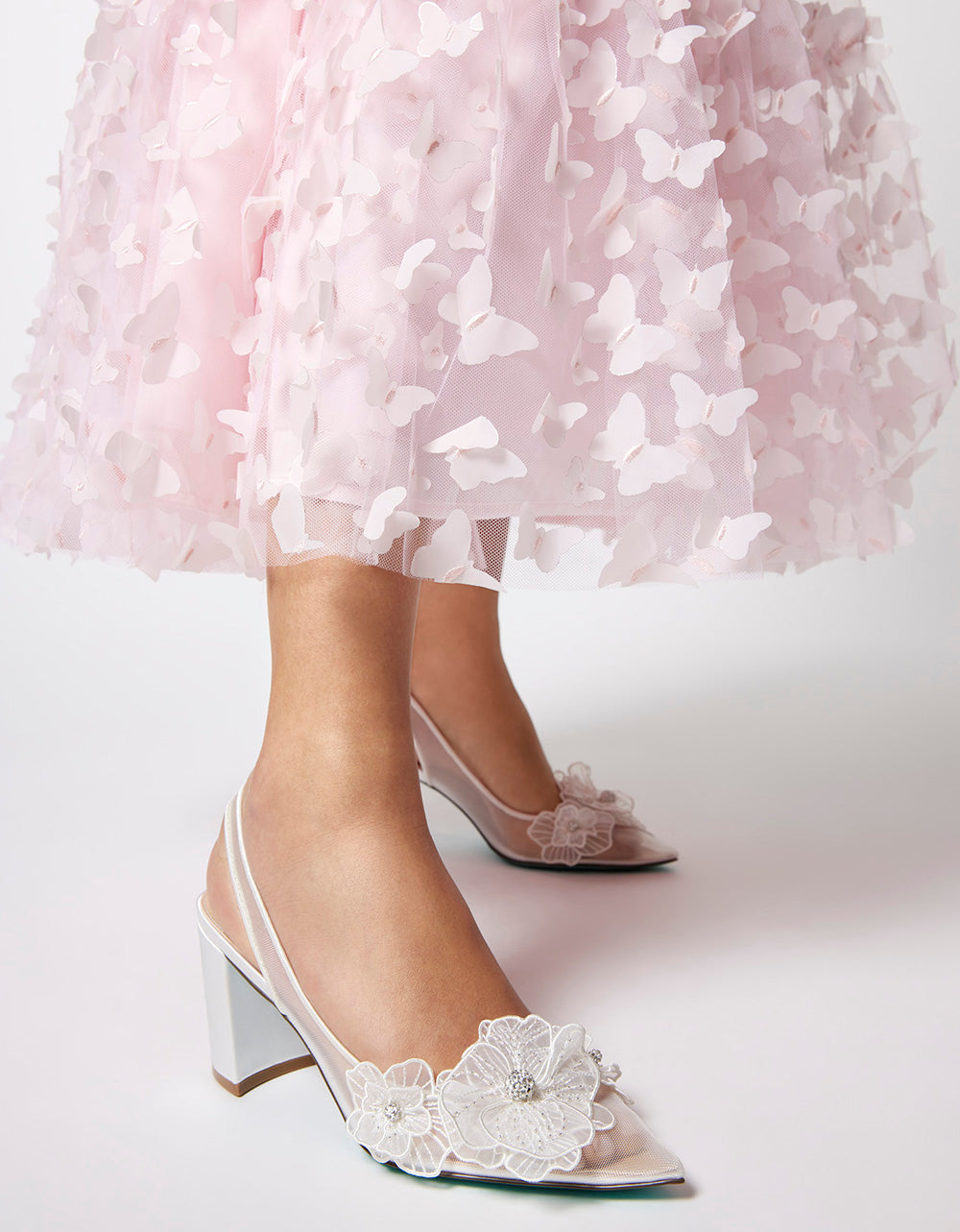 Betsey Johnson Top Pick | PETRA IVORY Slingback Floral Mesh Block Heel