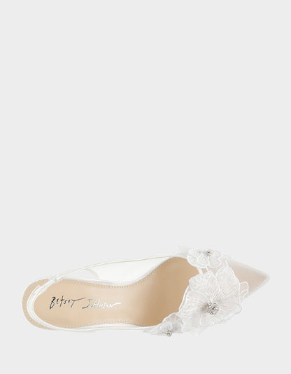 Betsey Johnson Top Pick | PETRA IVORY Slingback Floral Mesh Block Heel