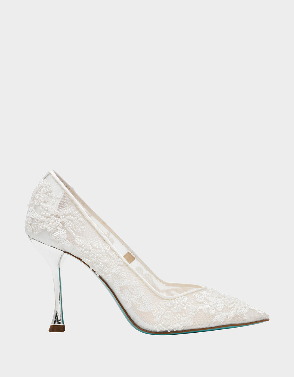 Betsey Johnson Featured | JENII IVORY Pointed-Toe Mesh Embellished Floral Print Pump Women's Heel