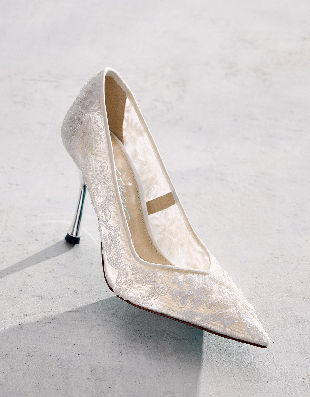 Betsey Johnson Featured | JENII IVORY Pointed-Toe Mesh Embellished Floral Print Pump Women's Heel