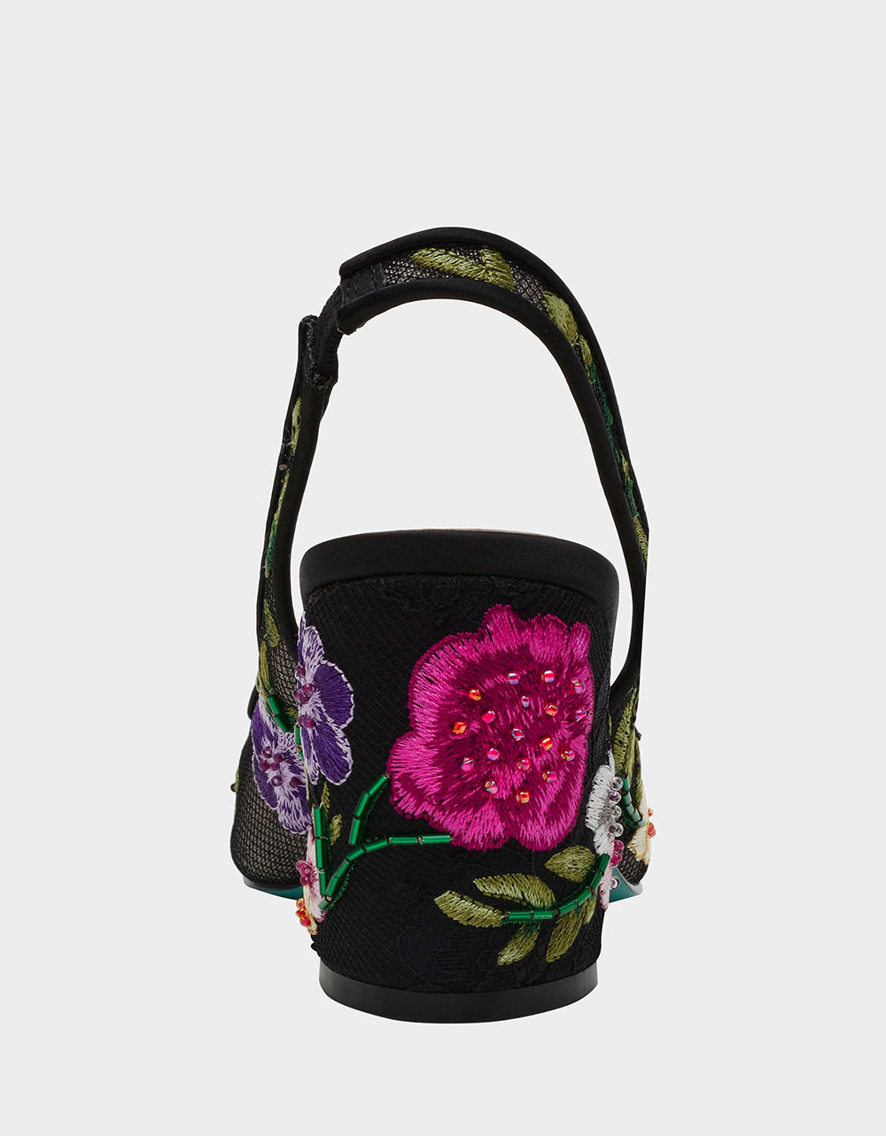 Betsey Johnson Hot Sale | LIRA BLACK MULTI FLORAL Pointed-Toe Slingback Mesh Women's Heel