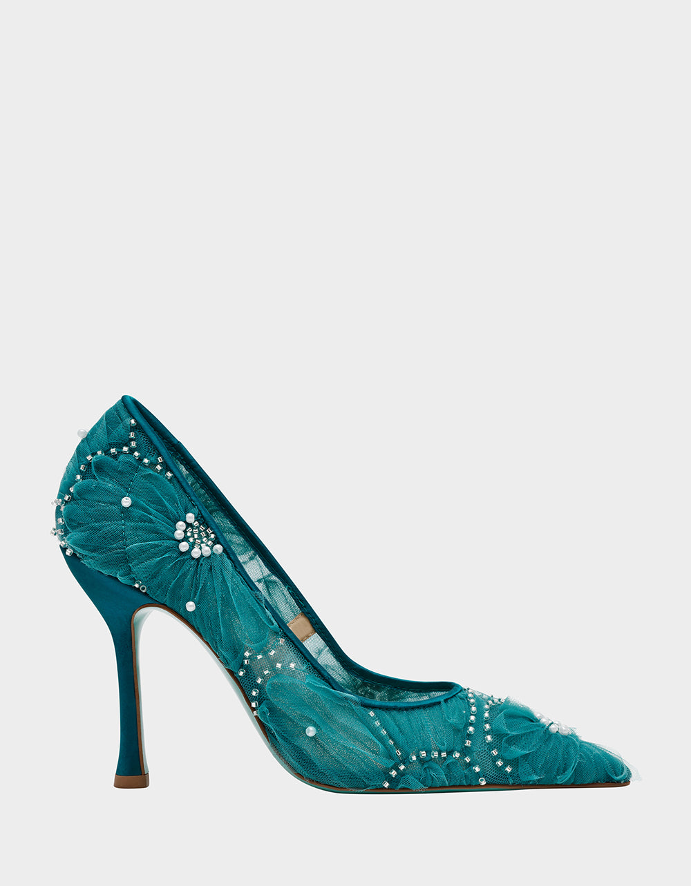 Betsey Johnson Latest | ROXIE EMERALD Pointed-Toe Mesh Stiletto Pump Women's Heel