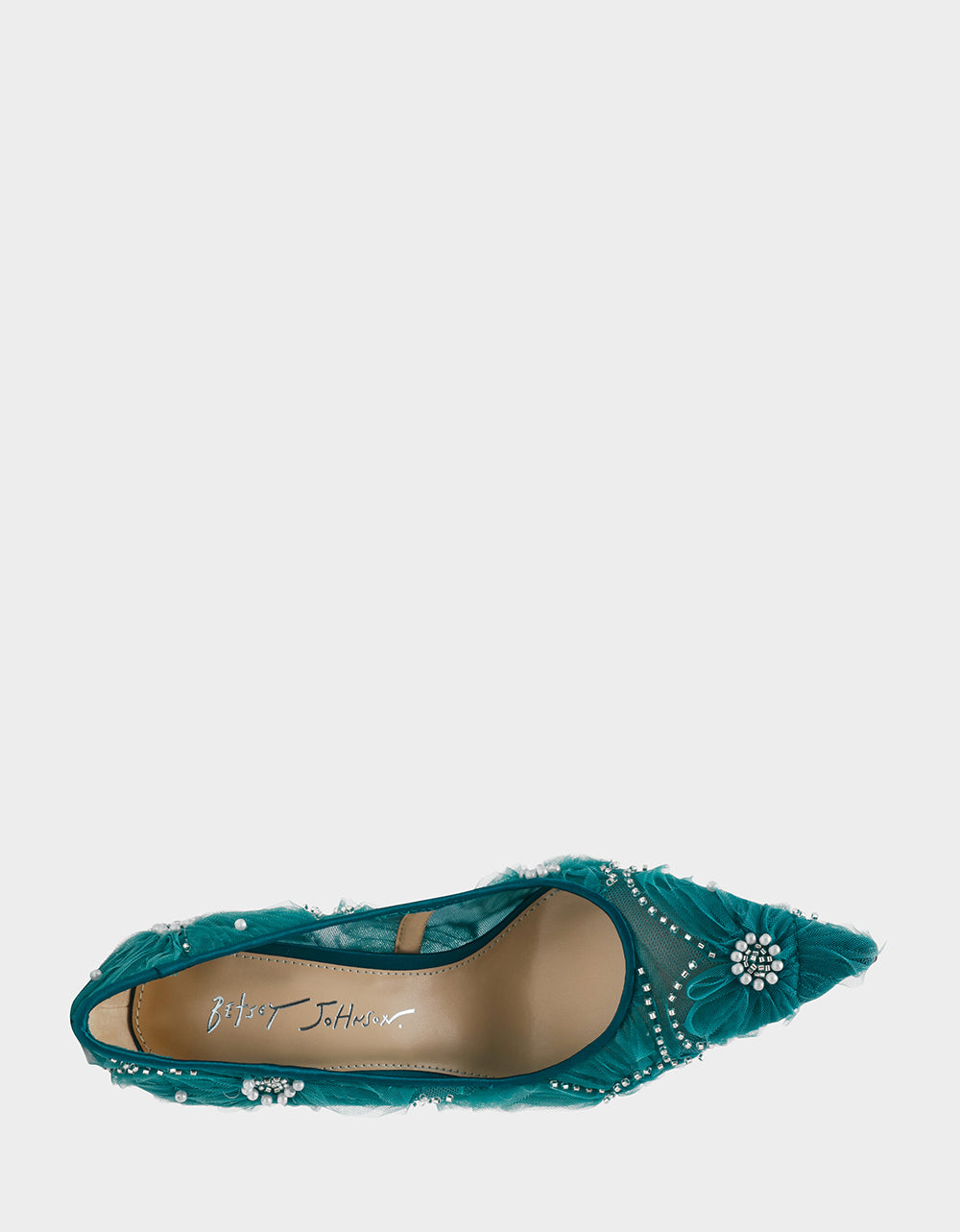 Betsey Johnson Latest | ROXIE EMERALD Pointed-Toe Mesh Stiletto Pump Women's Heel