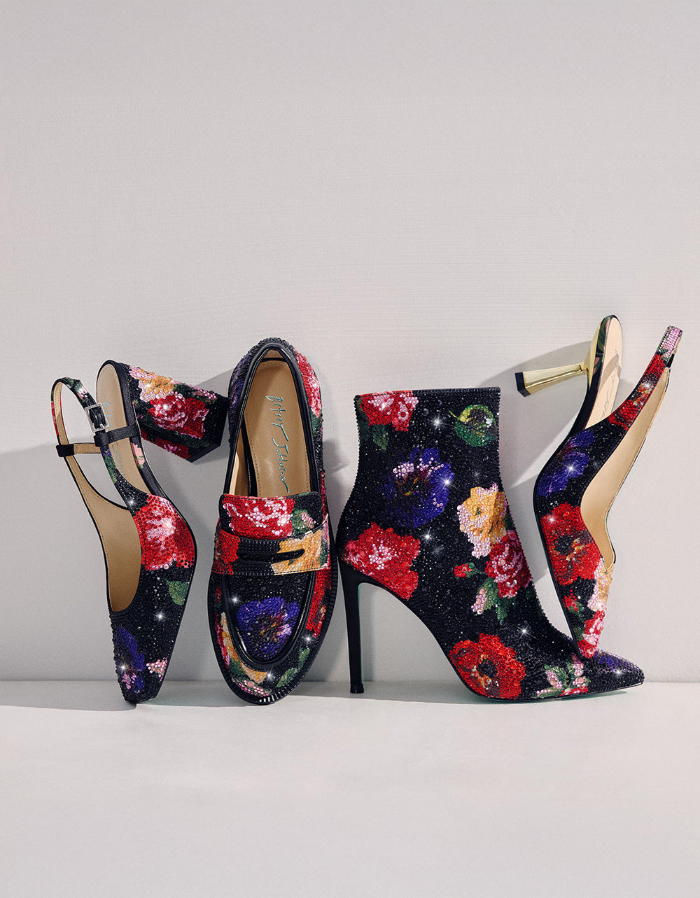 Betsey Johnson Discount | ELIAS BLACK MULTI FLORAL Square-Toe Slingback Women's Block Heel