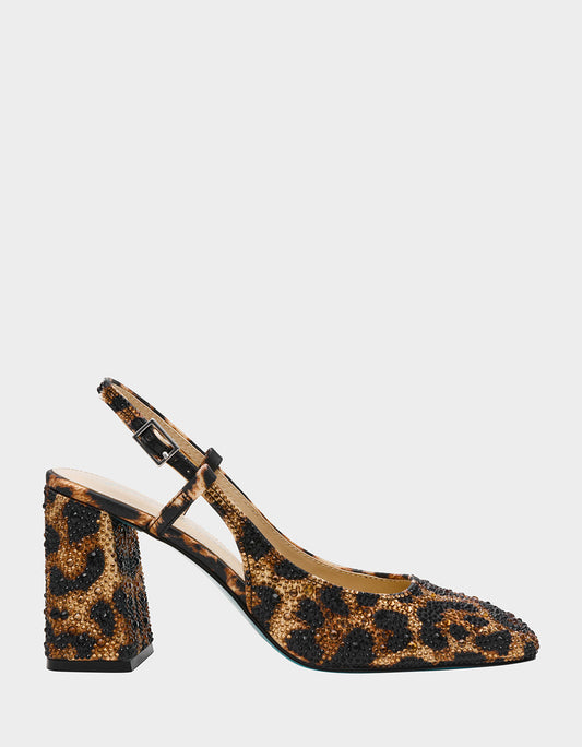 Betsey Johnson Best Seller | ELIAS LEOPARD Square-Toe Slingback Block Heels