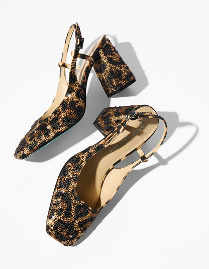 Betsey Johnson Best Seller | ELIAS LEOPARD Square-Toe Slingback Block Heels