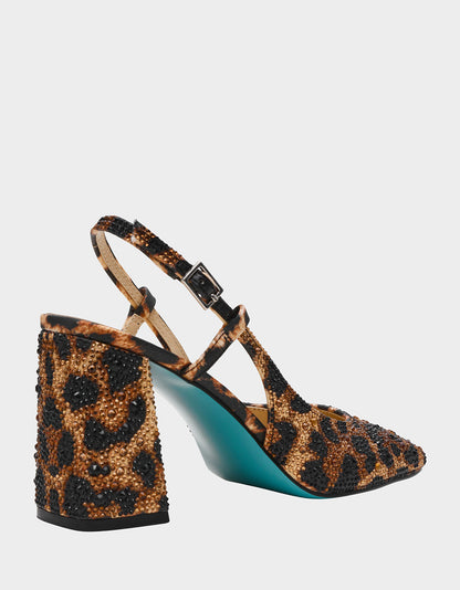 Betsey Johnson Best Seller | ELIAS LEOPARD Square-Toe Slingback Block Heels