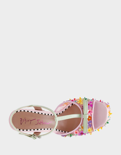 Betsey Johnson Featured | MELODIE PINK MULTI Women's Platform Floral Heel Sandal
