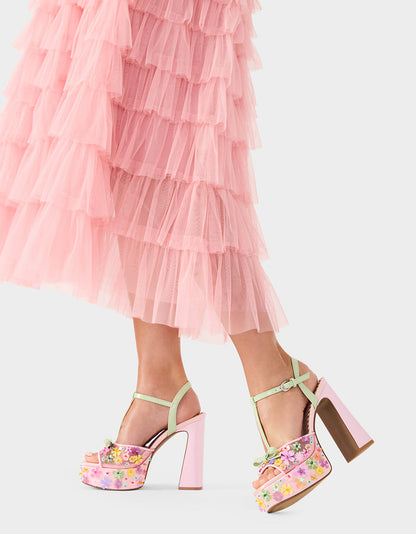 Betsey Johnson Featured | MELODIE PINK MULTI Women's Platform Floral Heel Sandal