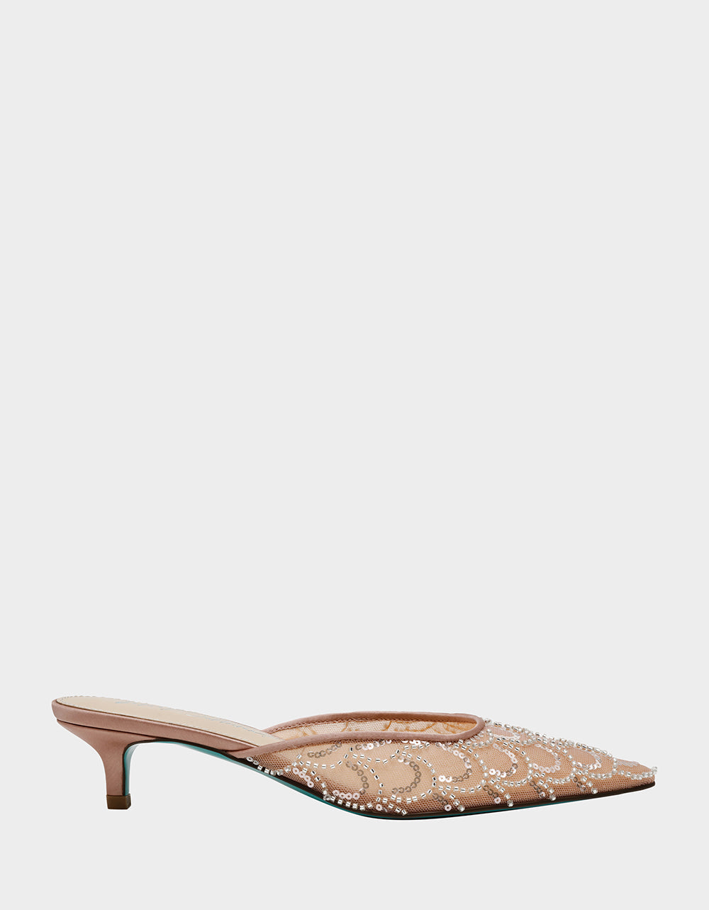 Betsey Johnson Popular | ELLIS NUDE Pointed-Toe Mesh Embellished Mule Women's Kitten Heel