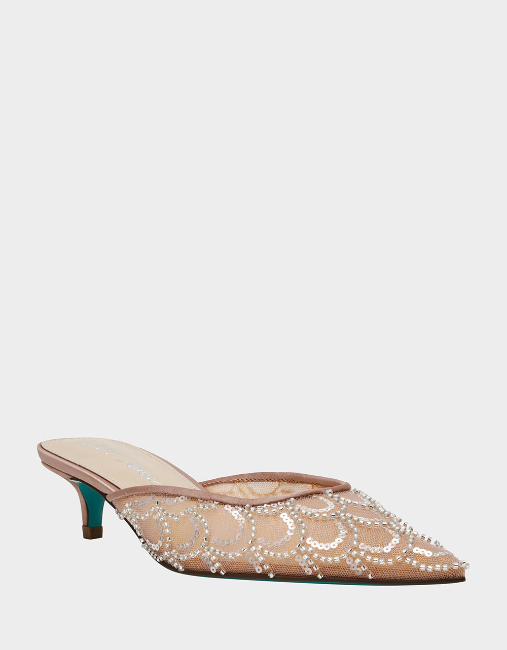 Betsey Johnson Popular | ELLIS NUDE Pointed-Toe Mesh Embellished Mule Women's Kitten Heel