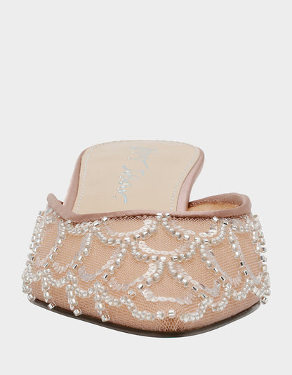 Betsey Johnson Popular | ELLIS NUDE Pointed-Toe Mesh Embellished Mule Women's Kitten Heel