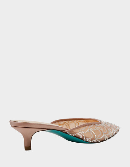 Betsey Johnson Popular | ELLIS NUDE Pointed-Toe Mesh Embellished Mule Women's Kitten Heel