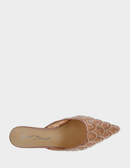 Betsey Johnson Popular | ELLIS NUDE Pointed-Toe Mesh Embellished Mule Women's Kitten Heel