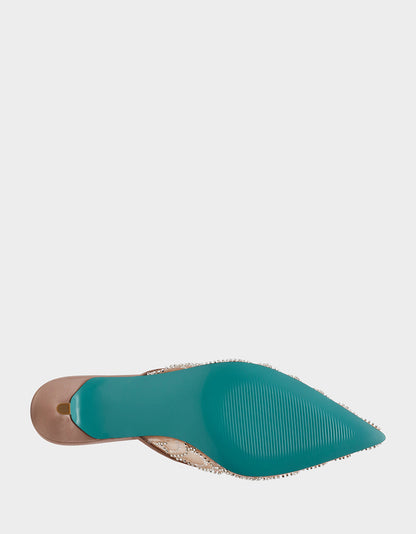 Betsey Johnson Popular | ELLIS NUDE Pointed-Toe Mesh Embellished Mule Women's Kitten Heel