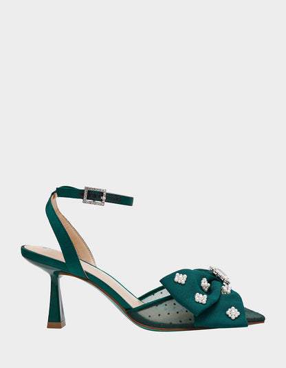 Betsey Johnson Trusted | MARK EMERALD Pointed-Toe Mesh Pump Rhinestone Bow Women's Heel