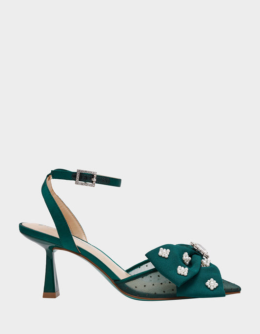 Betsey Johnson Trusted | MARK EMERALD Pointed-Toe Mesh Pump Rhinestone Bow Women's Heel