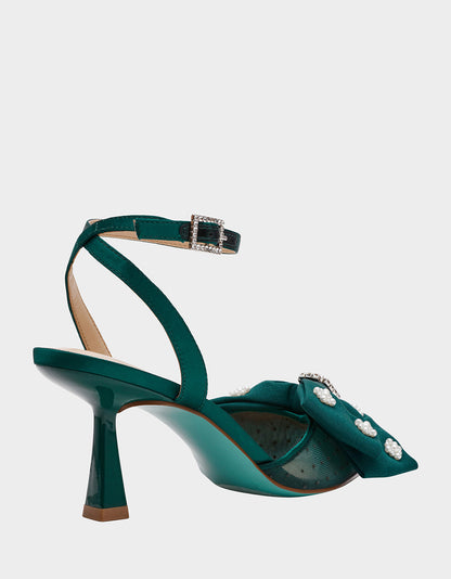 Betsey Johnson Trusted | MARK EMERALD Pointed-Toe Mesh Pump Rhinestone Bow Women's Heel